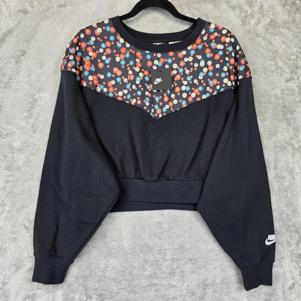 Nike Sweatshirt Womens Large Black Floral Crewneck Loose Fit Daisy CJ2469-010